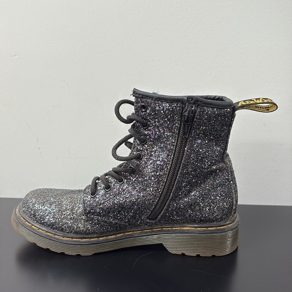 Dr. Martens Kids Lace up Zipper Boots Chunky Glitter 1460 Black Purple Pink US3 - Picture 5 of 9